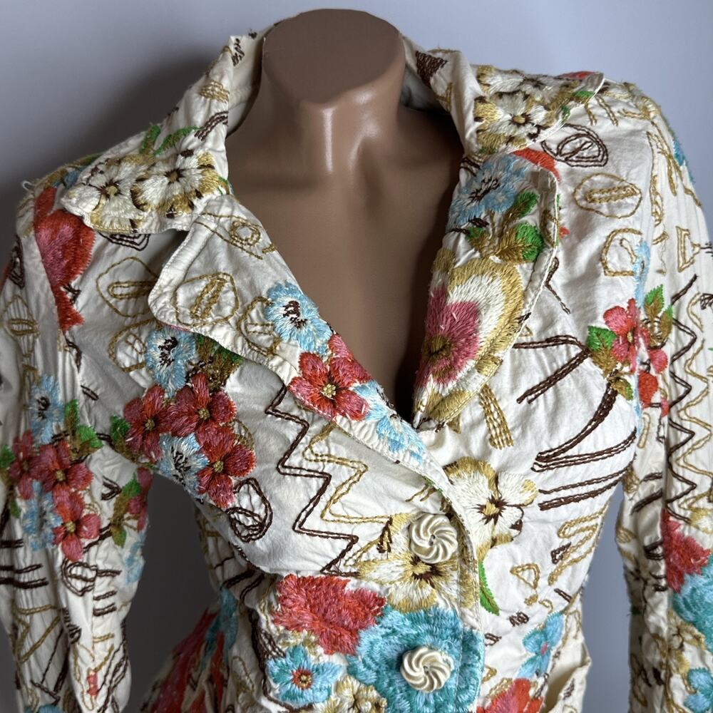 Johnny Was Womens Embroidered Button Up Jacket Small Cream Floral Bohemian Artsy - Picture 5 of 16